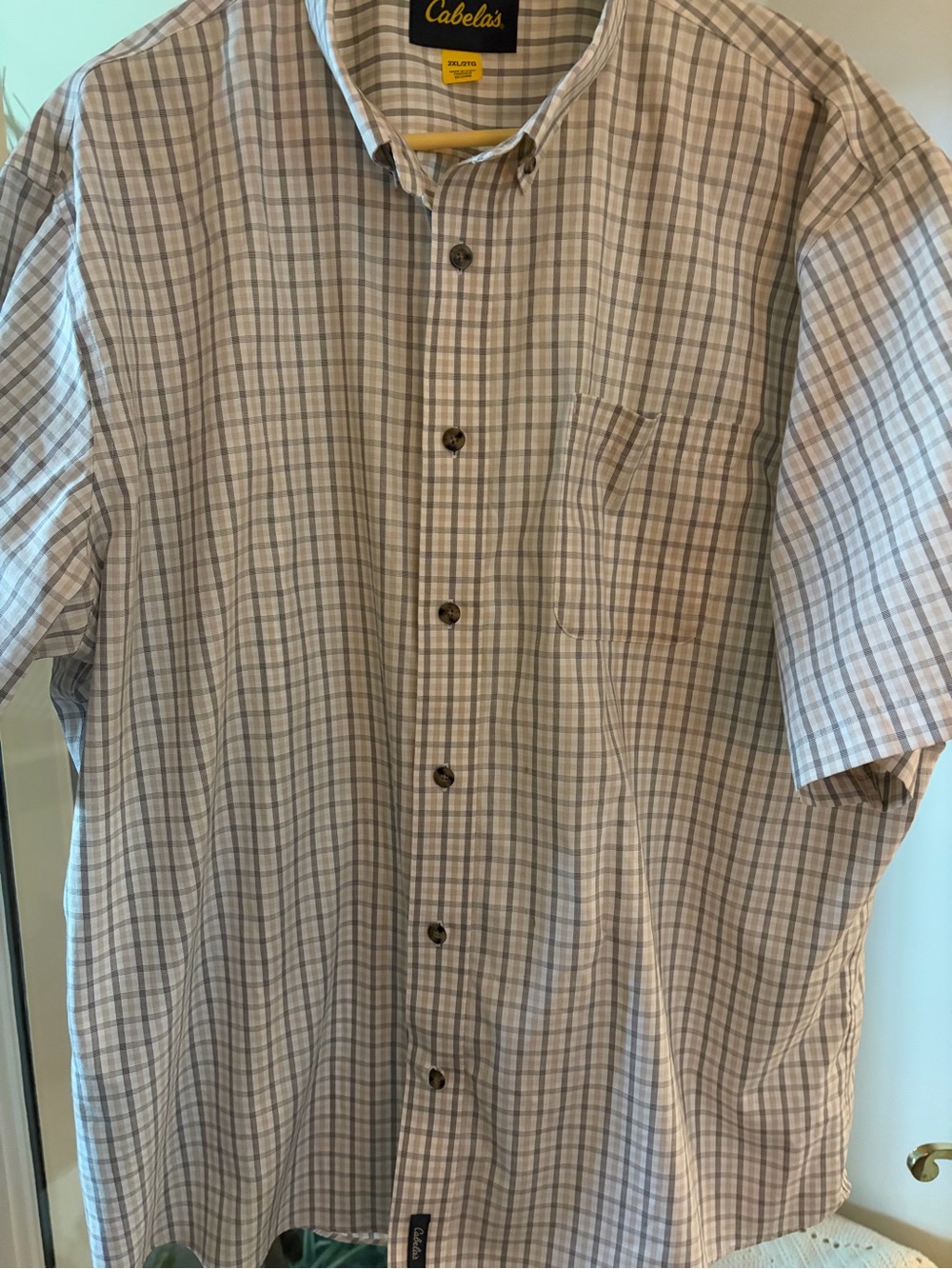 Cabela's Men's Short-Sleeve Plaid Button-Down Shirt - Beige and Grey